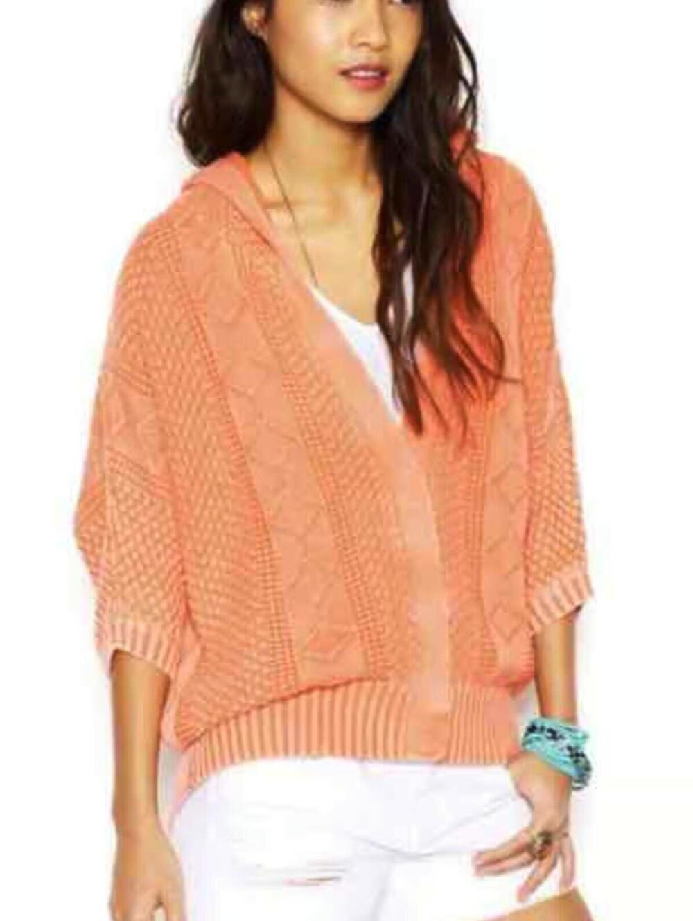 Free People Coral Washed Out Oversized Hooded Cardigan Sweater - Size - Medium
